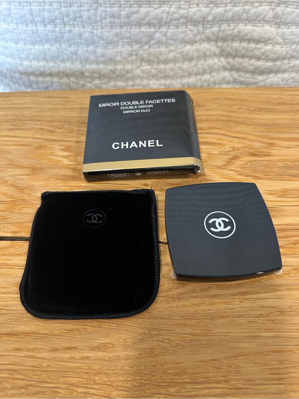 CHANEL Black Double Facettes Compact Mirror with Silver Edge